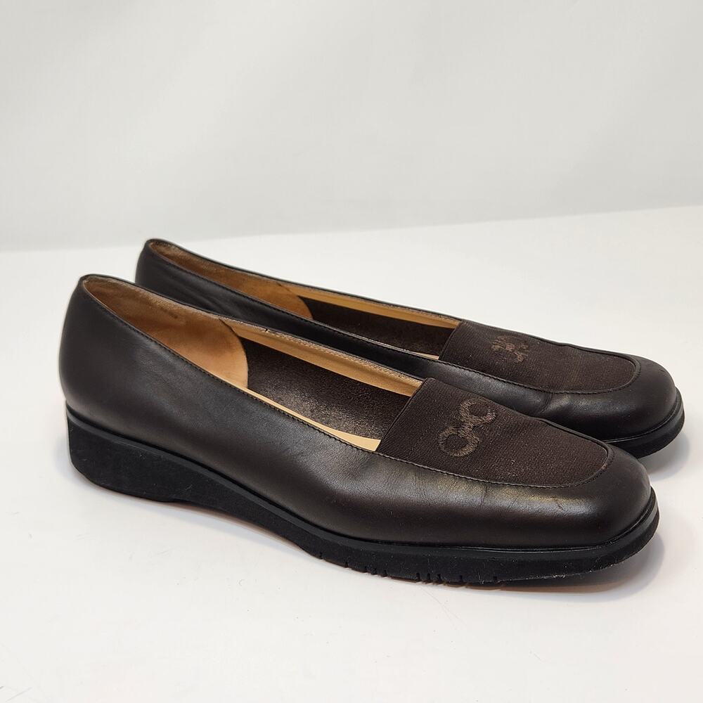 Salvatore Ferragamo Seila Brown Leather Flats Loafers Women Size 9.5 AA Slip On